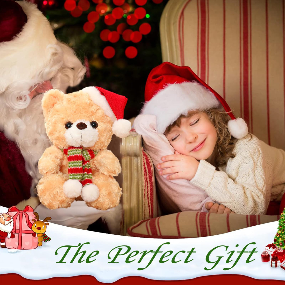 Teddybär Plüschtier 23 cm weiß – weicher Weihnachts-Stoffbär aus PP-Baumwolle, flauschiges Kuscheltier & Deko
