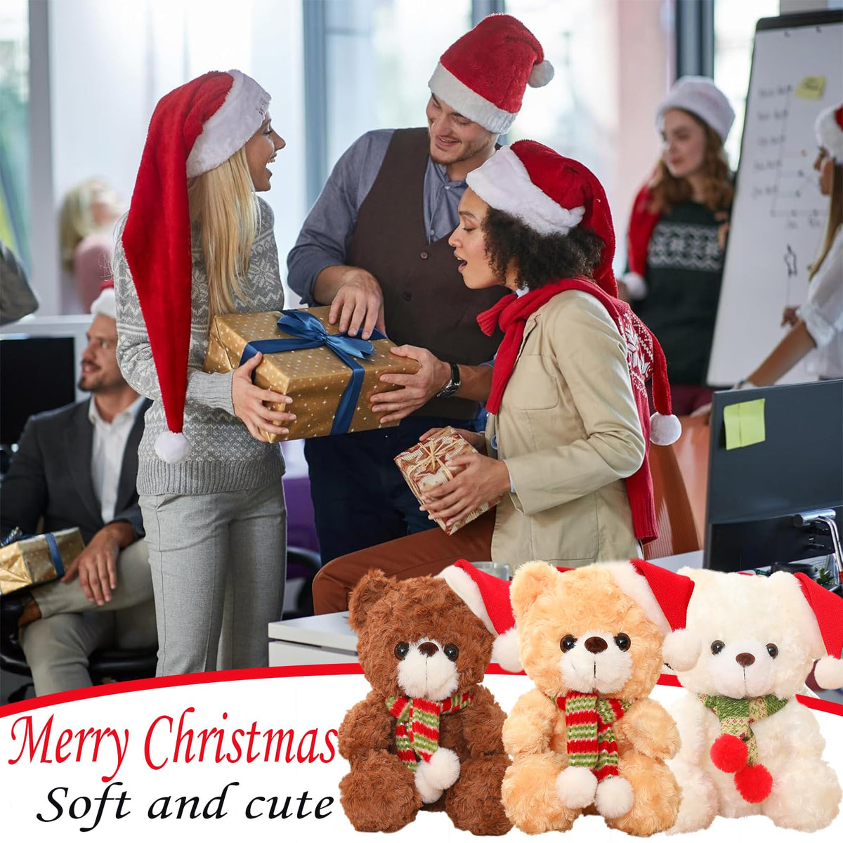 Teddybär Plüschtier 23 cm weiß – weicher Weihnachts-Stoffbär aus PP-Baumwolle, flauschiges Kuscheltier & Deko