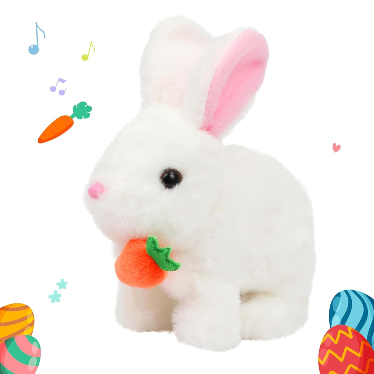 Interaktiver Plüschhase Osterhase – Hüpfendes Plüschtier mit Geräuschen, Wackelohren & Karotte, Weiß