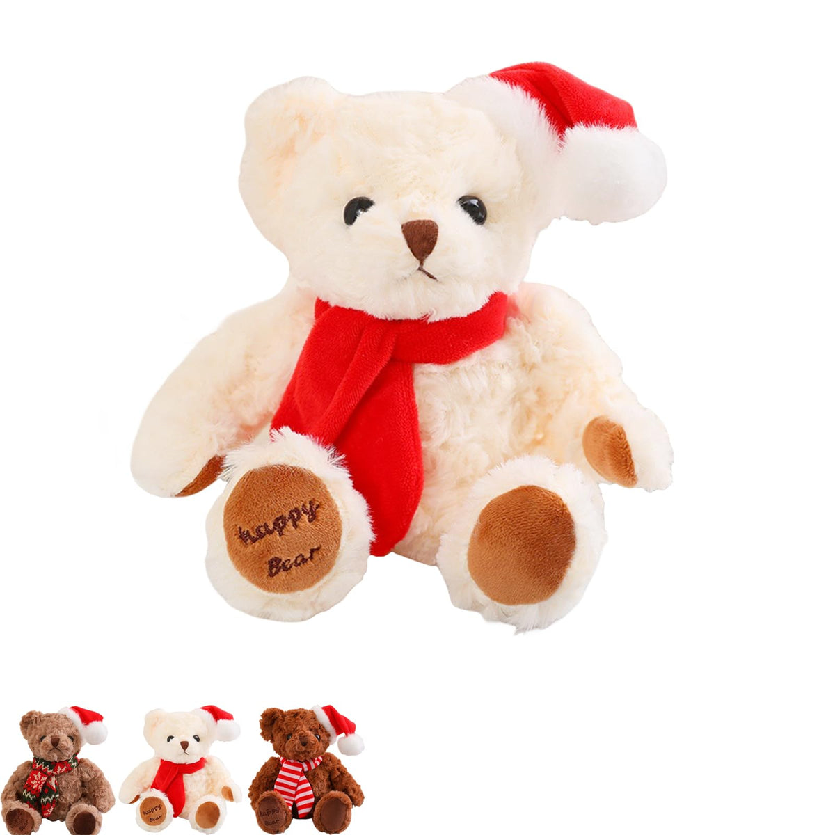 Weißer Weihnachts-Teddybär ca. 20 cm (8 Zoll) – flauschiges Plüschtier, weicher Stoffbär als Geschenk & Festdeko