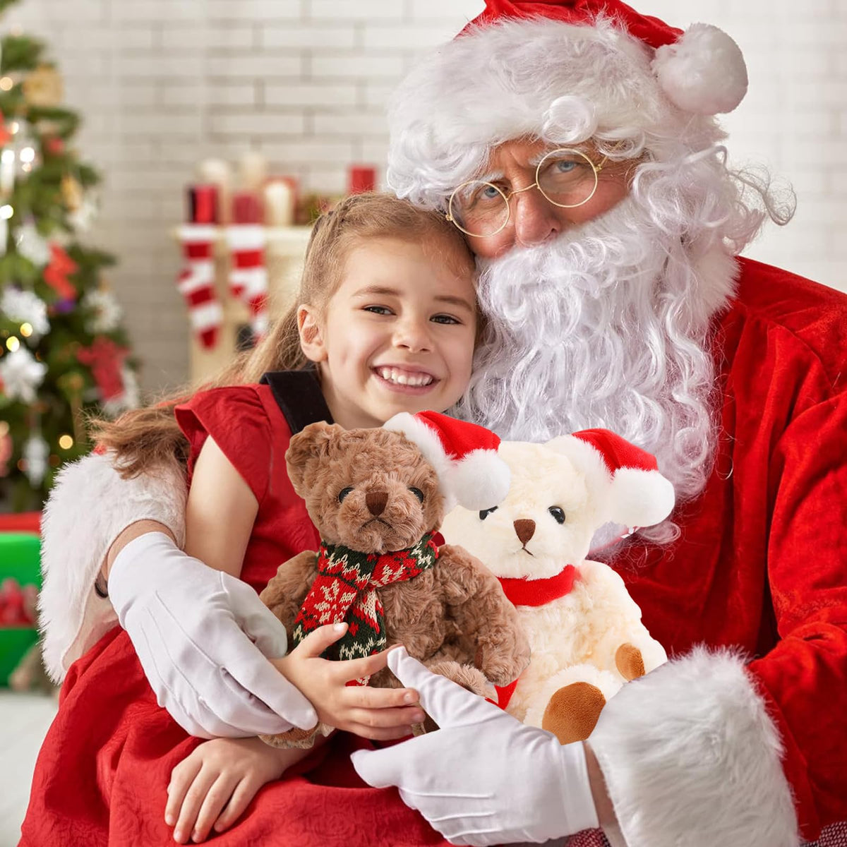Weißer Weihnachts-Teddybär ca. 20 cm (8 Zoll) – flauschiges Plüschtier, weicher Stoffbär als Geschenk & Festdeko
