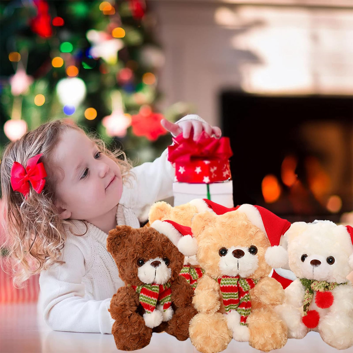 Teddybär Plüschtier 23 cm weiß – weicher Weihnachts-Stoffbär aus PP-Baumwolle, flauschiges Kuscheltier & Deko