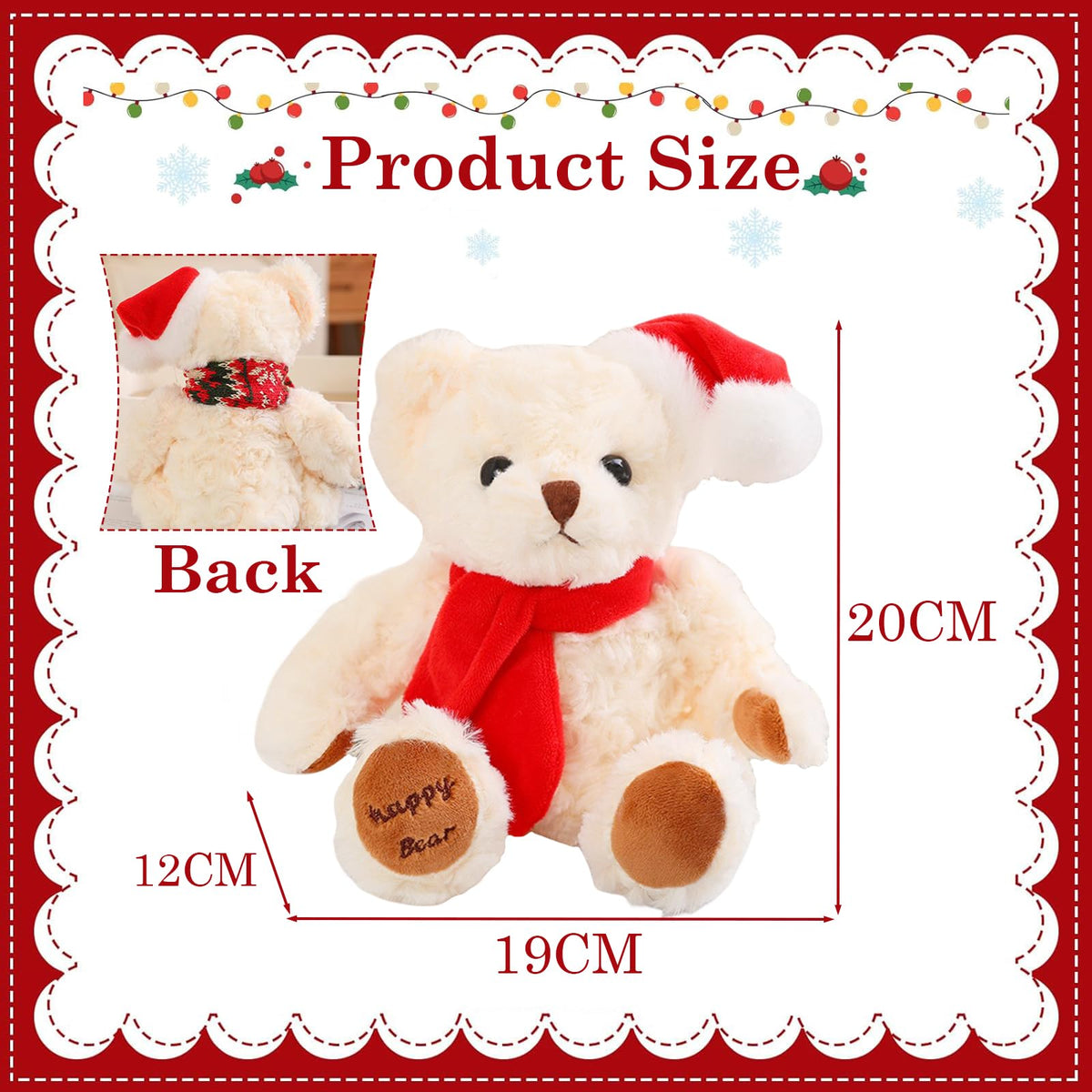 Weißer Weihnachts-Teddybär ca. 20 cm (8 Zoll) – flauschiges Plüschtier, weicher Stoffbär als Geschenk & Festdeko