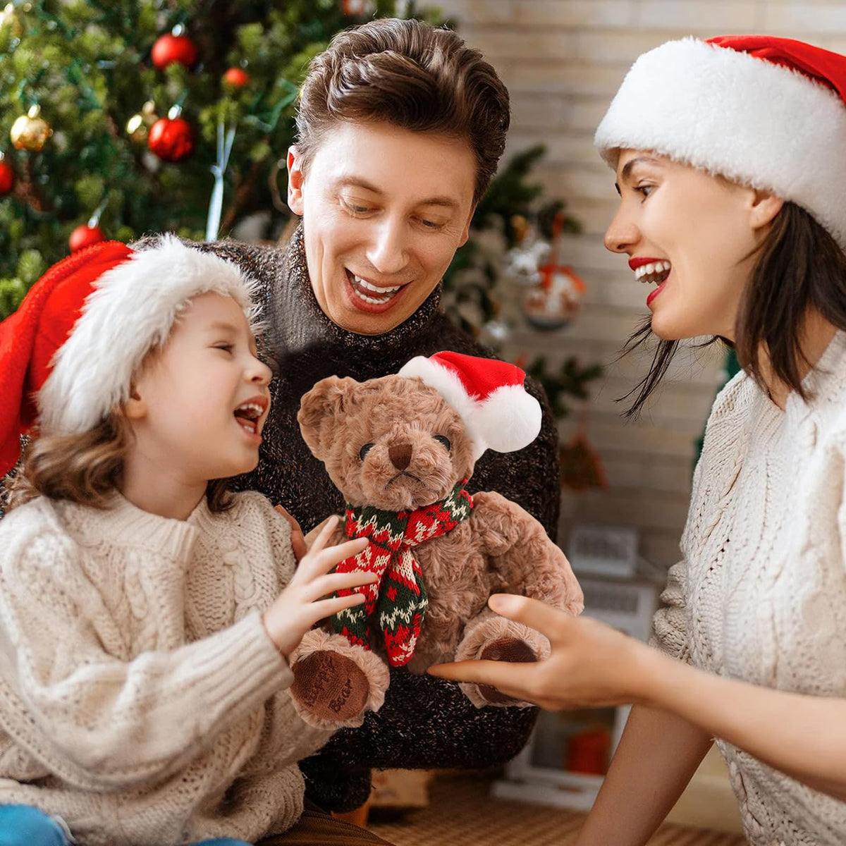 Weißer Weihnachts-Teddybär ca. 20 cm (8 Zoll) – flauschiges Plüschtier, weicher Stoffbär als Geschenk & Festdeko