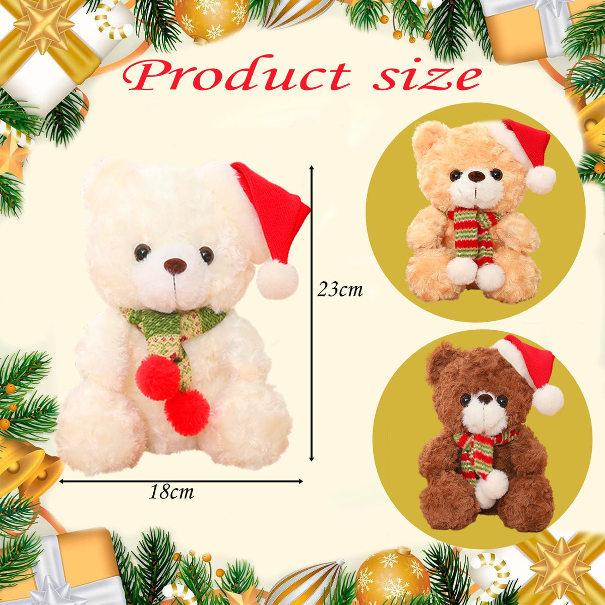 Teddybär Plüschtier 23 cm weiß – weicher Weihnachts-Stoffbär aus PP-Baumwolle, flauschiges Kuscheltier & Deko