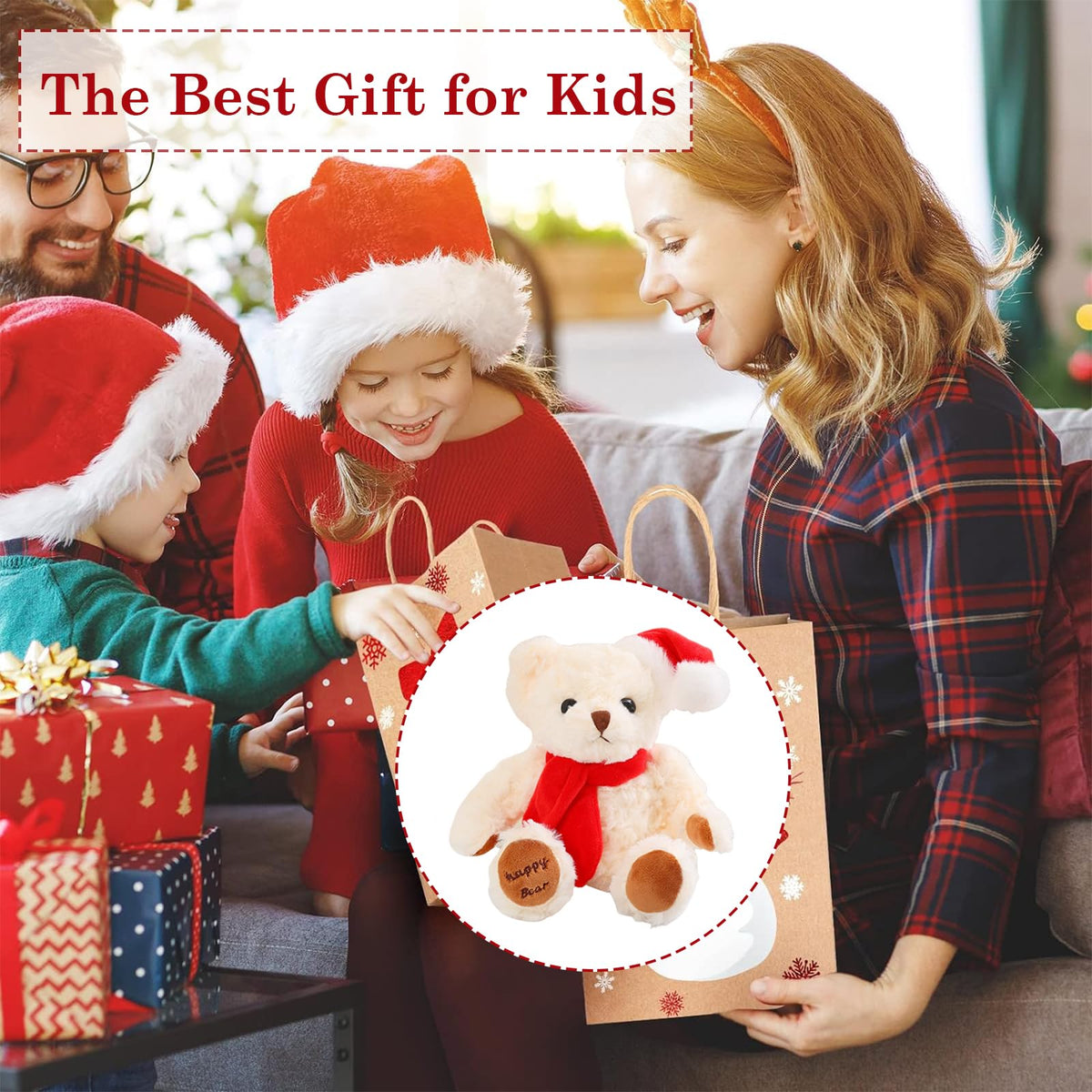 Weißer Weihnachts-Teddybär ca. 20 cm (8 Zoll) – flauschiges Plüschtier, weicher Stoffbär als Geschenk & Festdeko